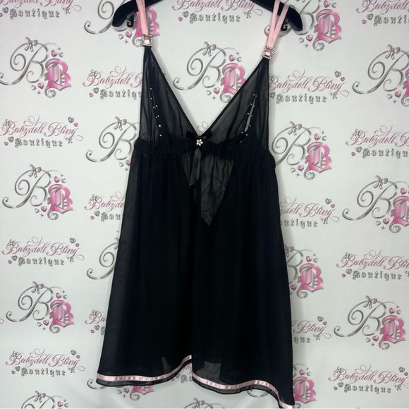 Ann summers babydoll dress nighty open cup bling black pink rhinestone buckle - Picture 9 of 13